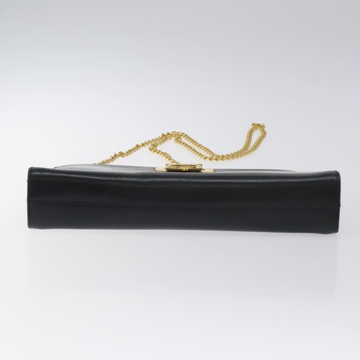 Salvatore Ferragamo Gancini Chain Shoulder Bag Leather Black Gold Auth 128664