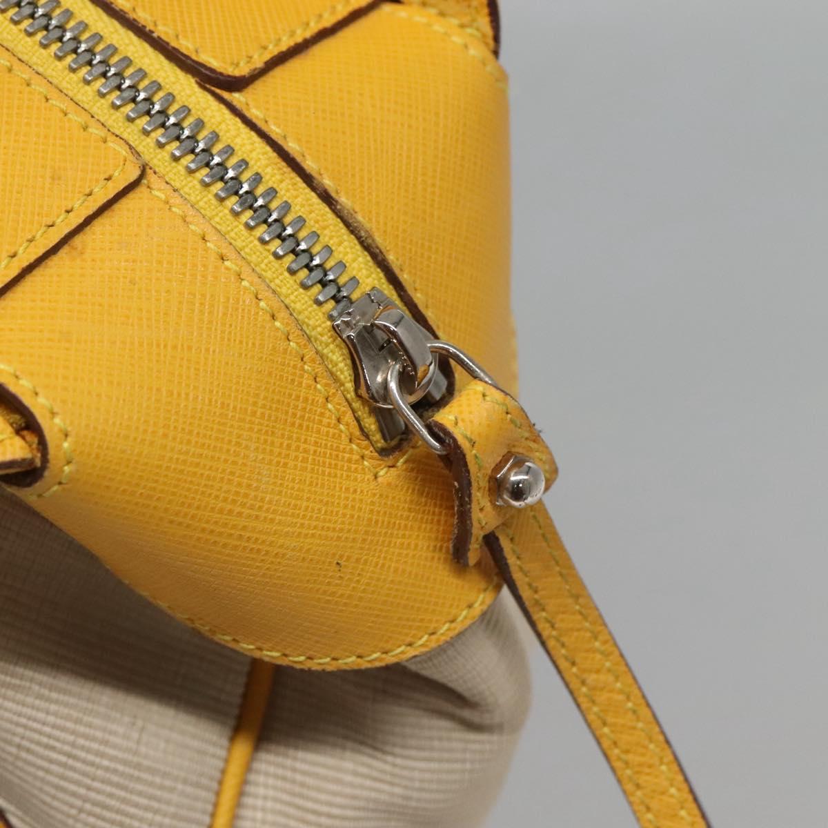 Salvatore Ferragamo Gancini Hand Bag Canvas Yellow Silver Auth 128676