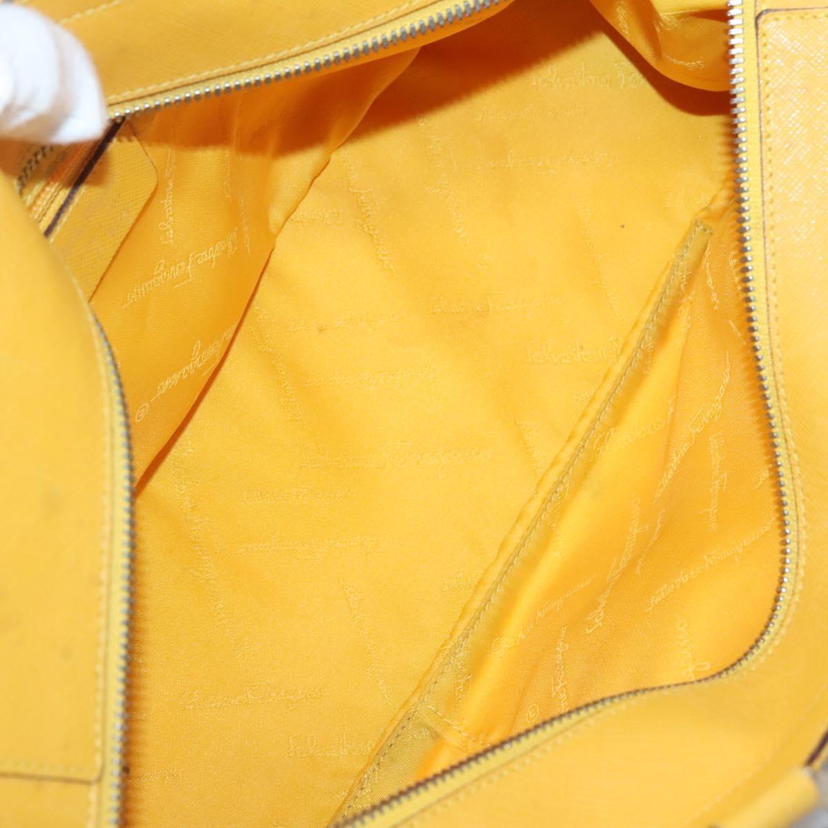 Salvatore Ferragamo Gancini Hand Bag Canvas Yellow Silver Auth 128676