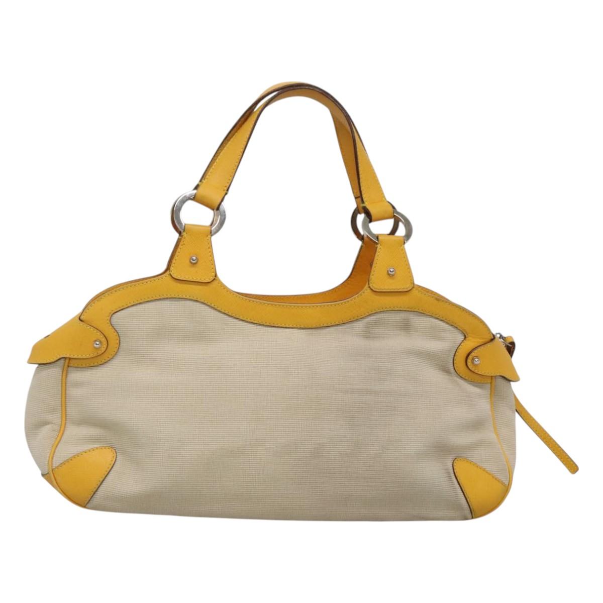 Salvatore Ferragamo Gancini Hand Bag Canvas Yellow Silver Auth 128676