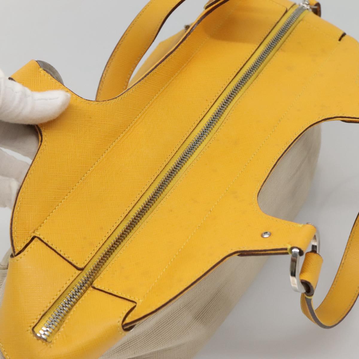 Salvatore Ferragamo Gancini Hand Bag Canvas Yellow Silver Auth 128676