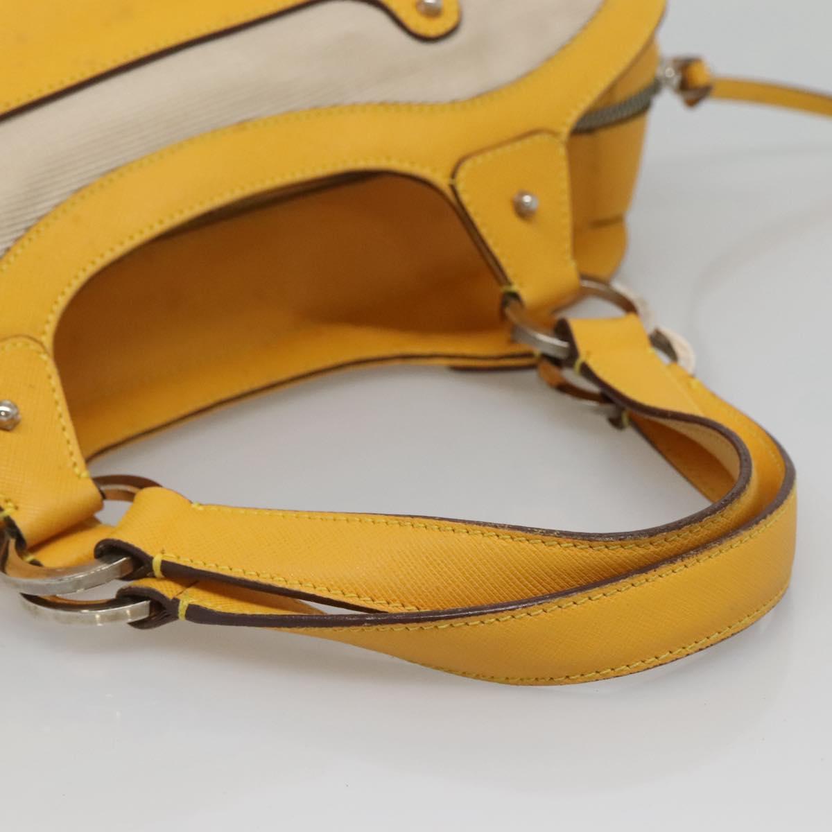 Salvatore Ferragamo Gancini Hand Bag Canvas Yellow Silver Auth 128676