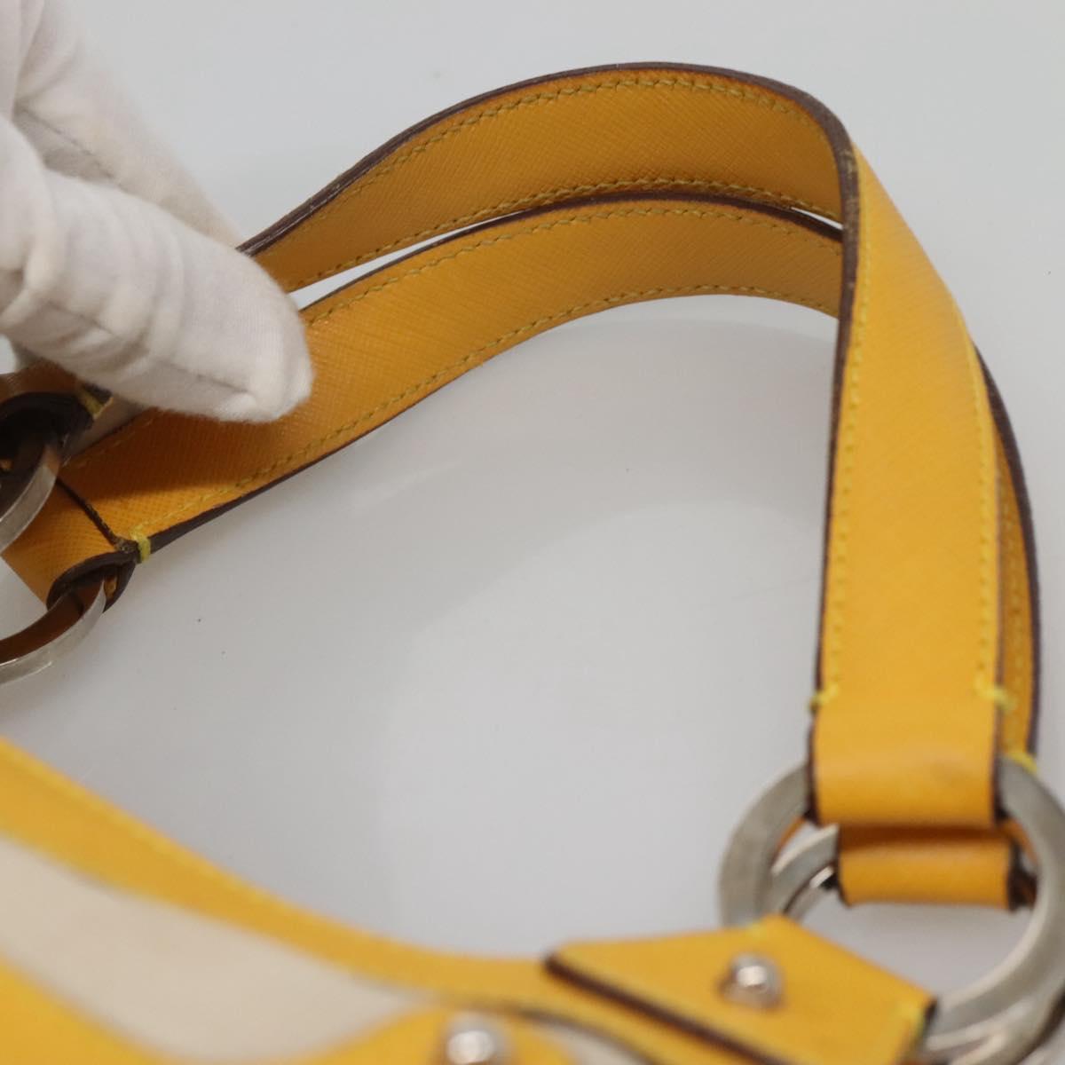 Salvatore Ferragamo Gancini Hand Bag Canvas Yellow Silver Auth 128676