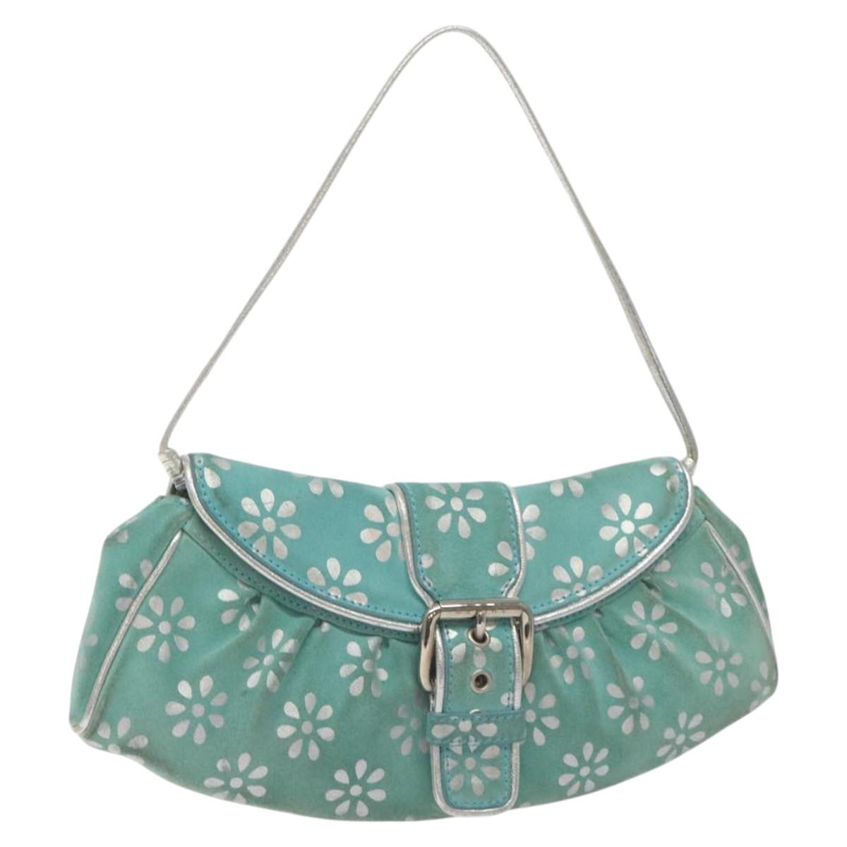 CELINE Shoulder Bag Suede Green Silver Auth 128713