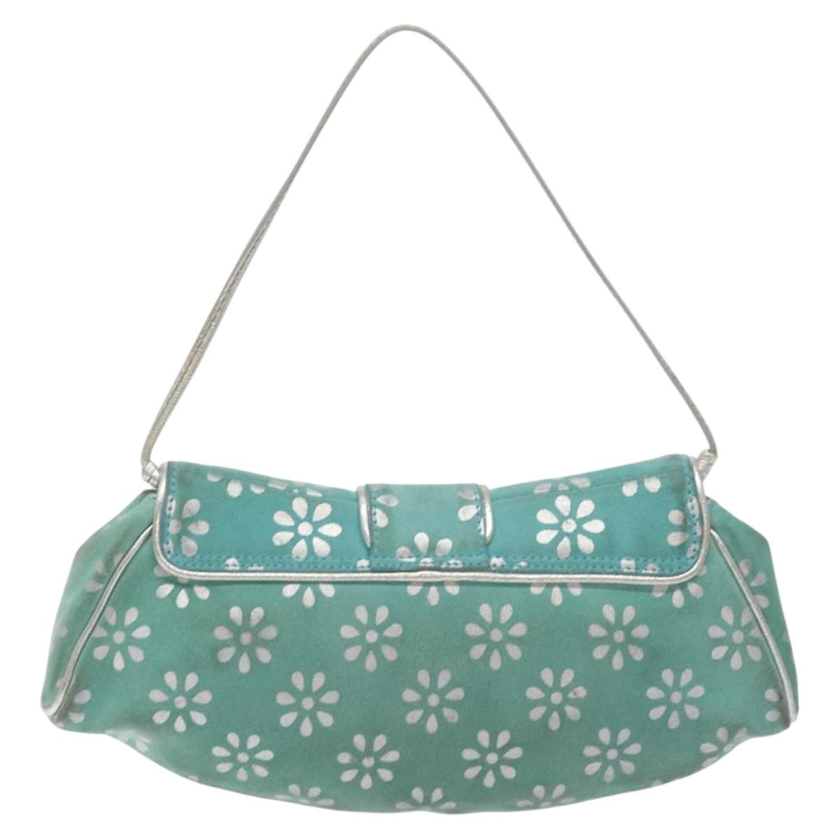 CELINE Shoulder Bag Suede Green Silver Auth 128713