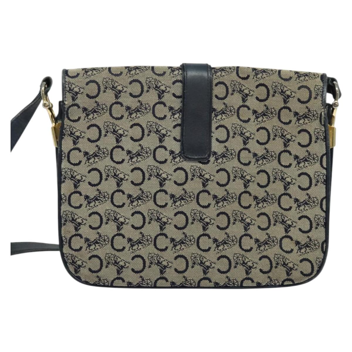 CELINE C Sulky Shoulder Bag Canvas Navy Gold Auth 128714