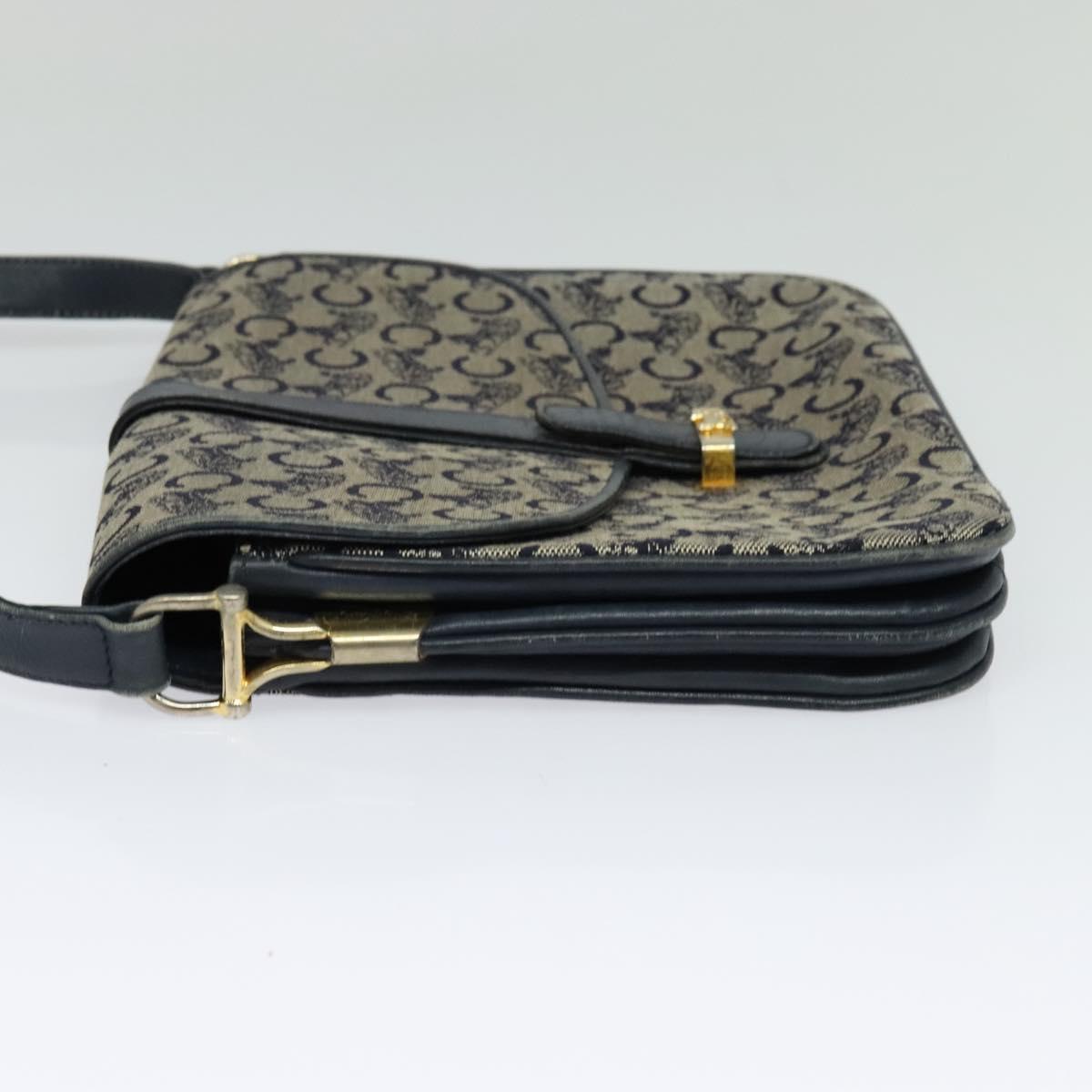 CELINE C Sulky Shoulder Bag Canvas Navy Gold Auth 128714