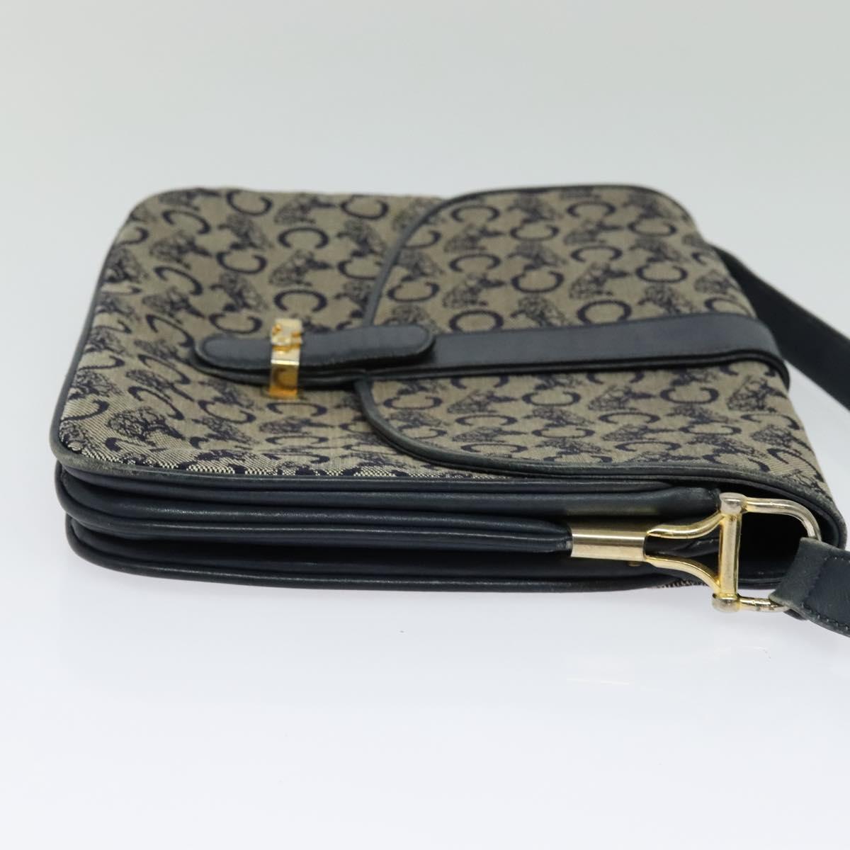 CELINE C Sulky Shoulder Bag Canvas Navy Gold Auth 128714