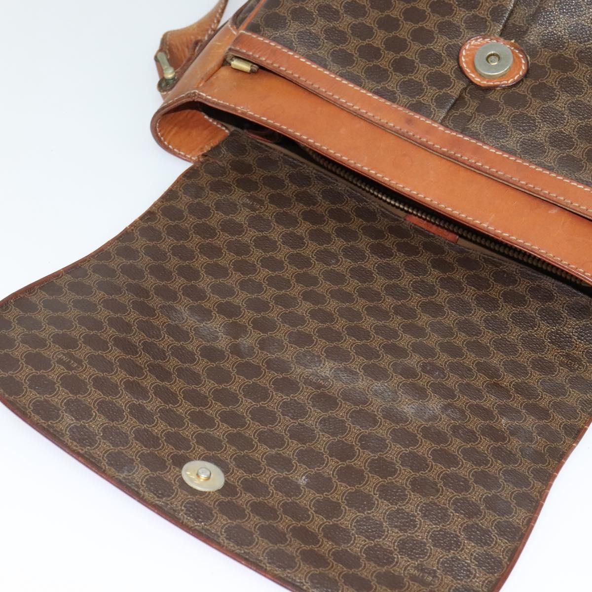 CELINE Macadam Canvas Shoulder Bag PVC Brown Gold Auth 128715