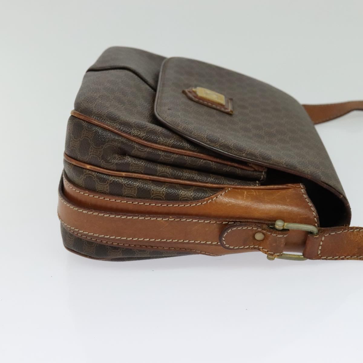 CELINE Macadam Canvas Shoulder Bag PVC Brown Gold Auth 128715