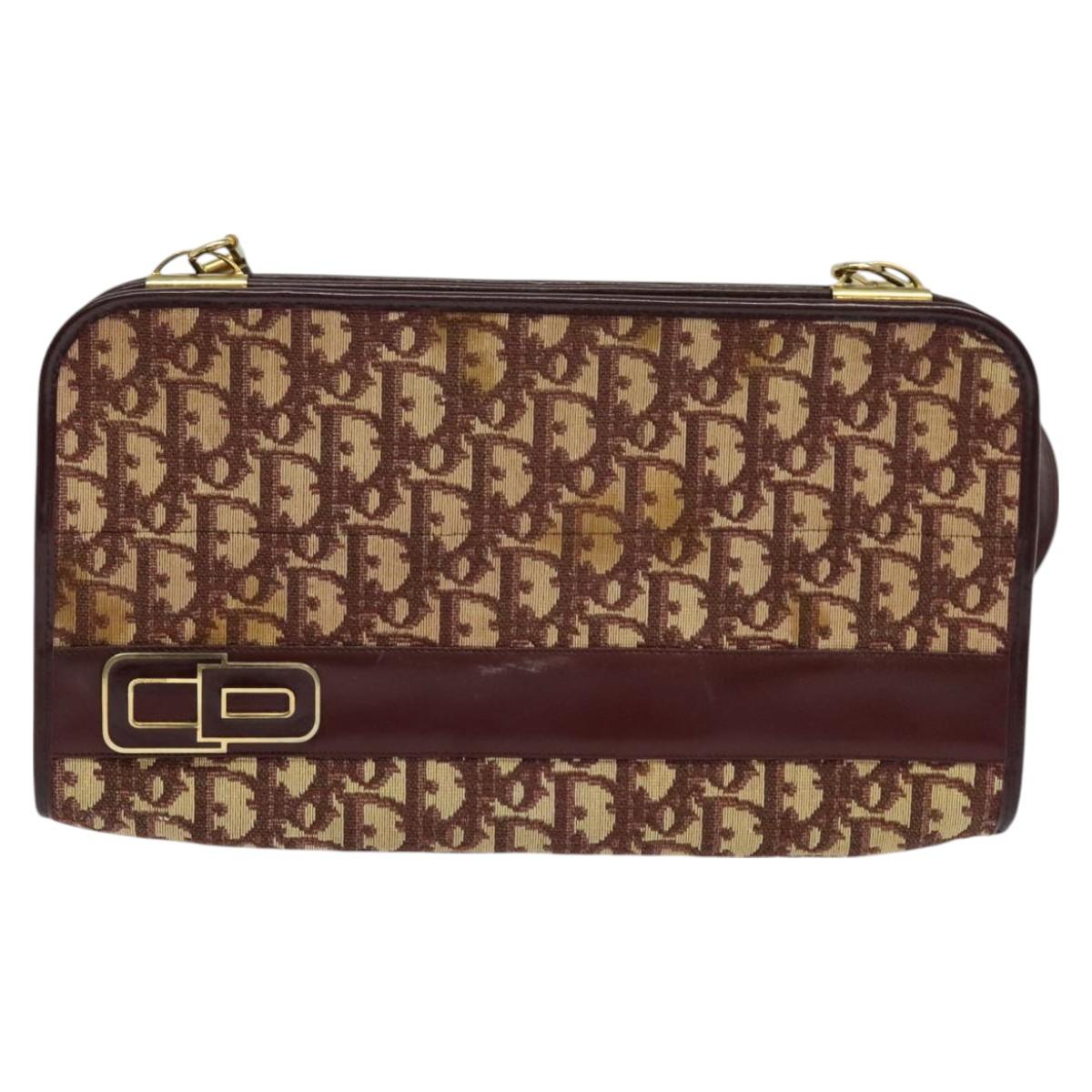 Christian Dior Trotter Canvas Shoulder Bag Red Gold Auth 128717