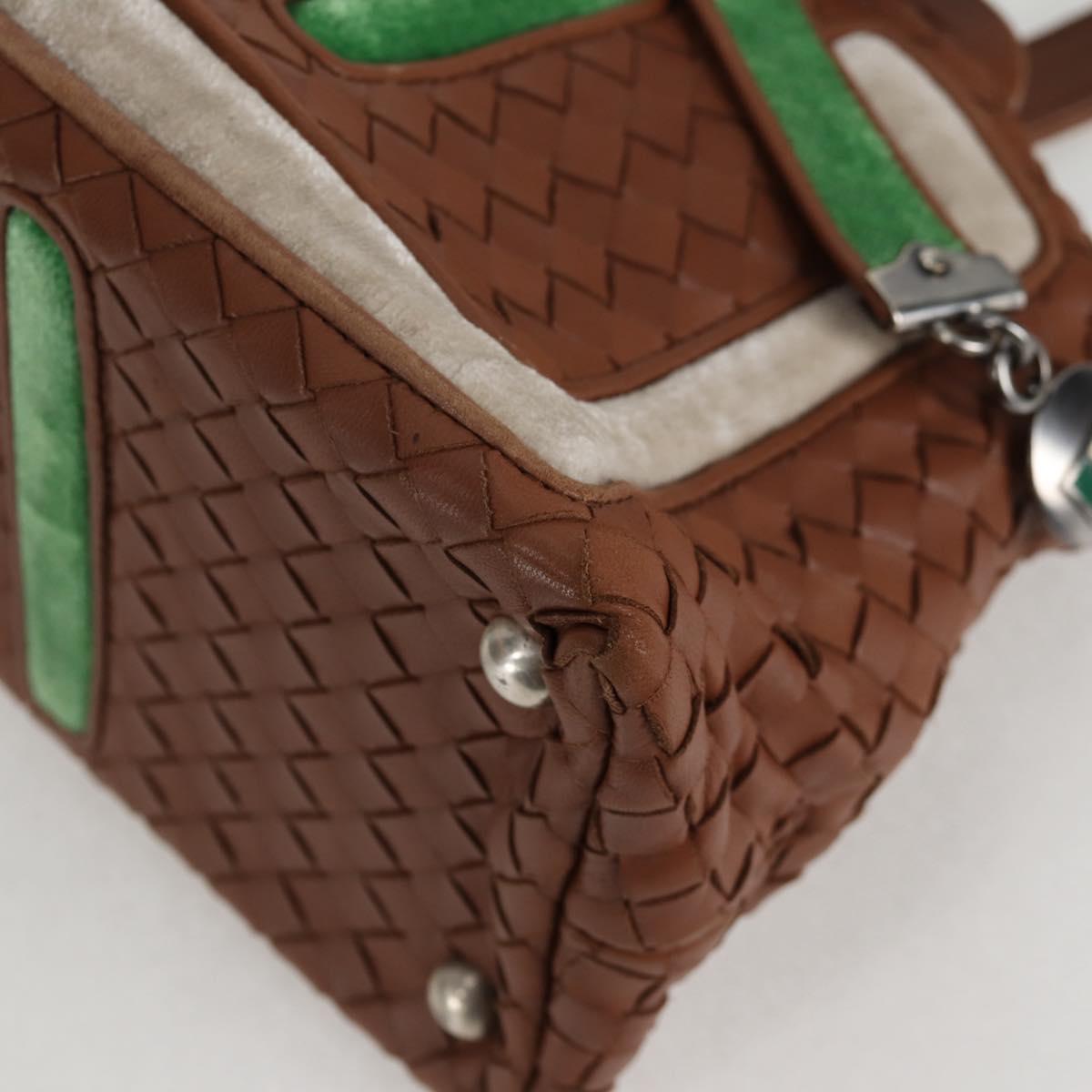 BOTTEGA VENETA INTRECCIATO Hand Bag Leather Brown Silver Auth 128721V