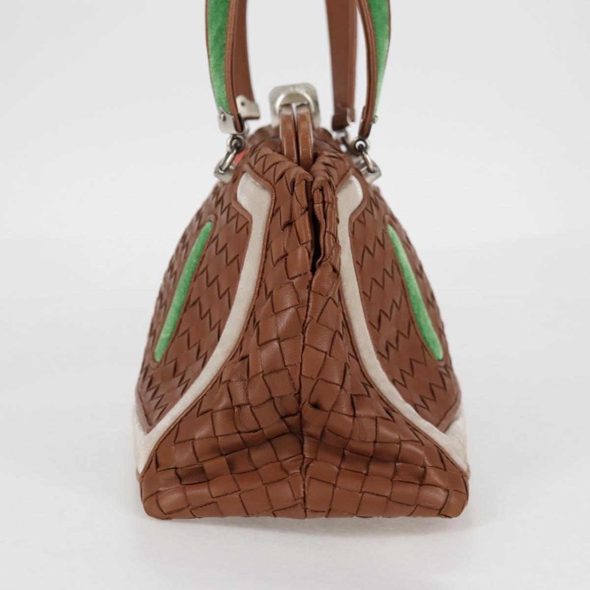 BOTTEGA VENETA INTRECCIATO Hand Bag Leather Brown Silver Auth 128721V