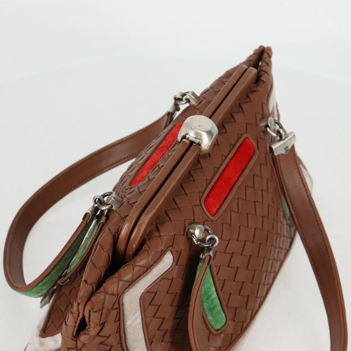 BOTTEGA VENETA INTRECCIATO Hand Bag Leather Brown Silver Auth 128721V