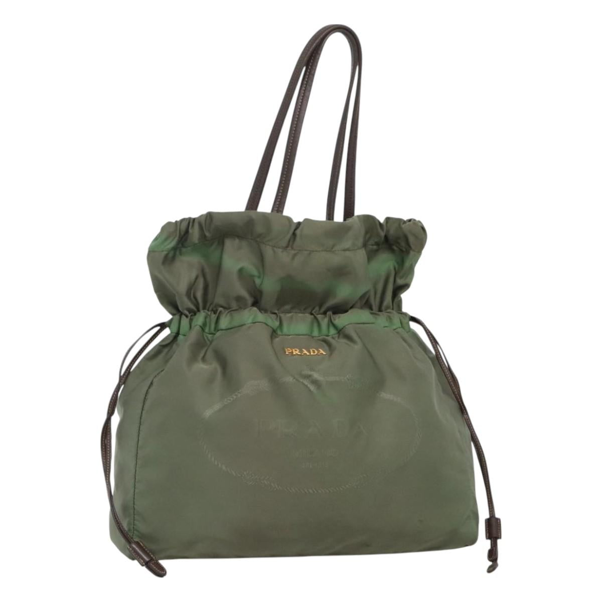 PRADA Tote Bag Nylon Green Gold Auth 128736