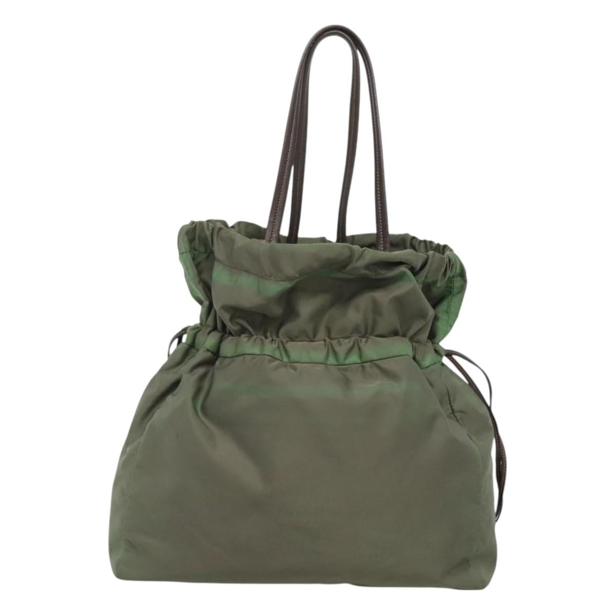PRADA Tote Bag Nylon Green Gold Auth 128736
