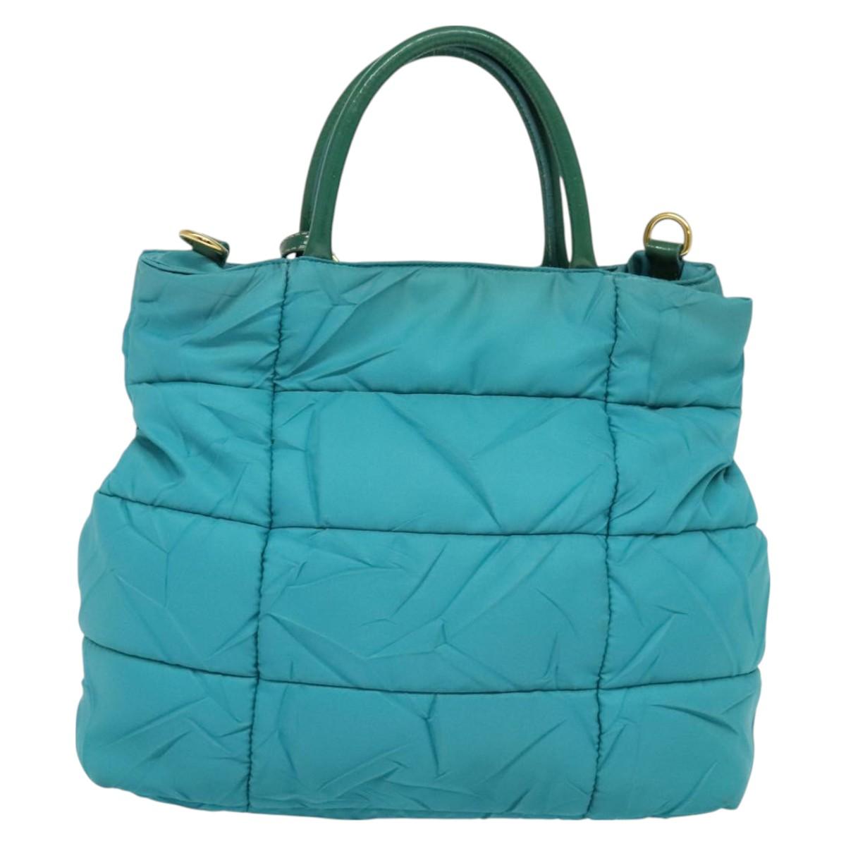 PRADA Hand Bag Nylon 2way Green Gold Auth 128737