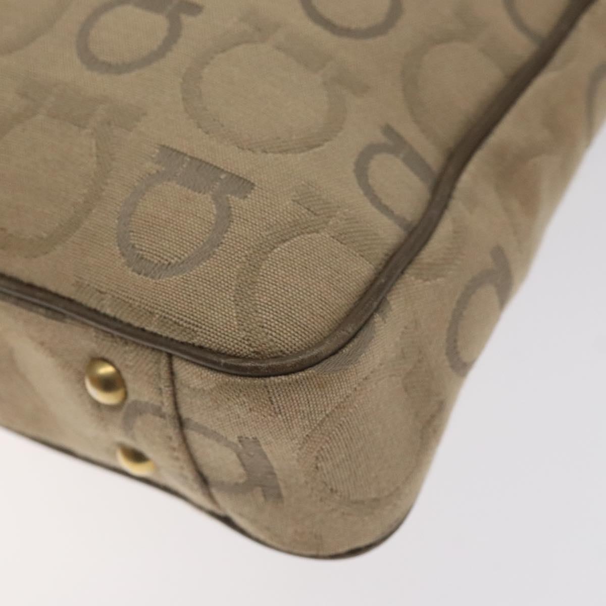 Salvatore Ferragamo Gancini Tote Bag Canvas Beige Gold Auth 128743