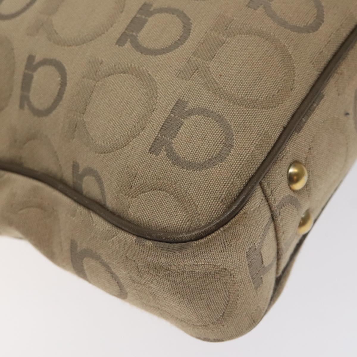 Salvatore Ferragamo Gancini Tote Bag Canvas Beige Gold Auth 128743
