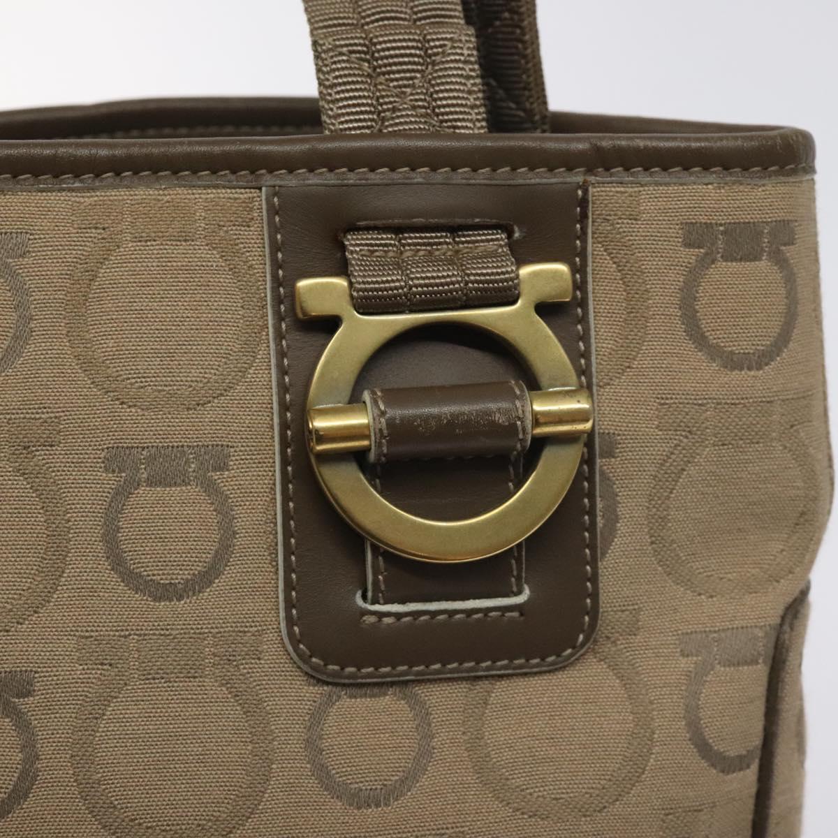 Salvatore Ferragamo Gancini Tote Bag Canvas Beige Gold Auth 128743
