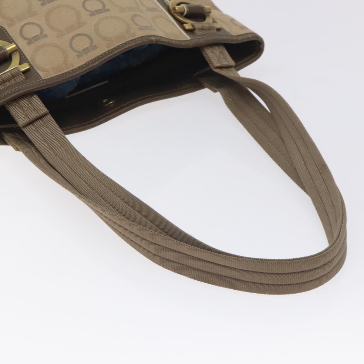 Salvatore Ferragamo Gancini Tote Bag Canvas Beige Gold Auth 128743