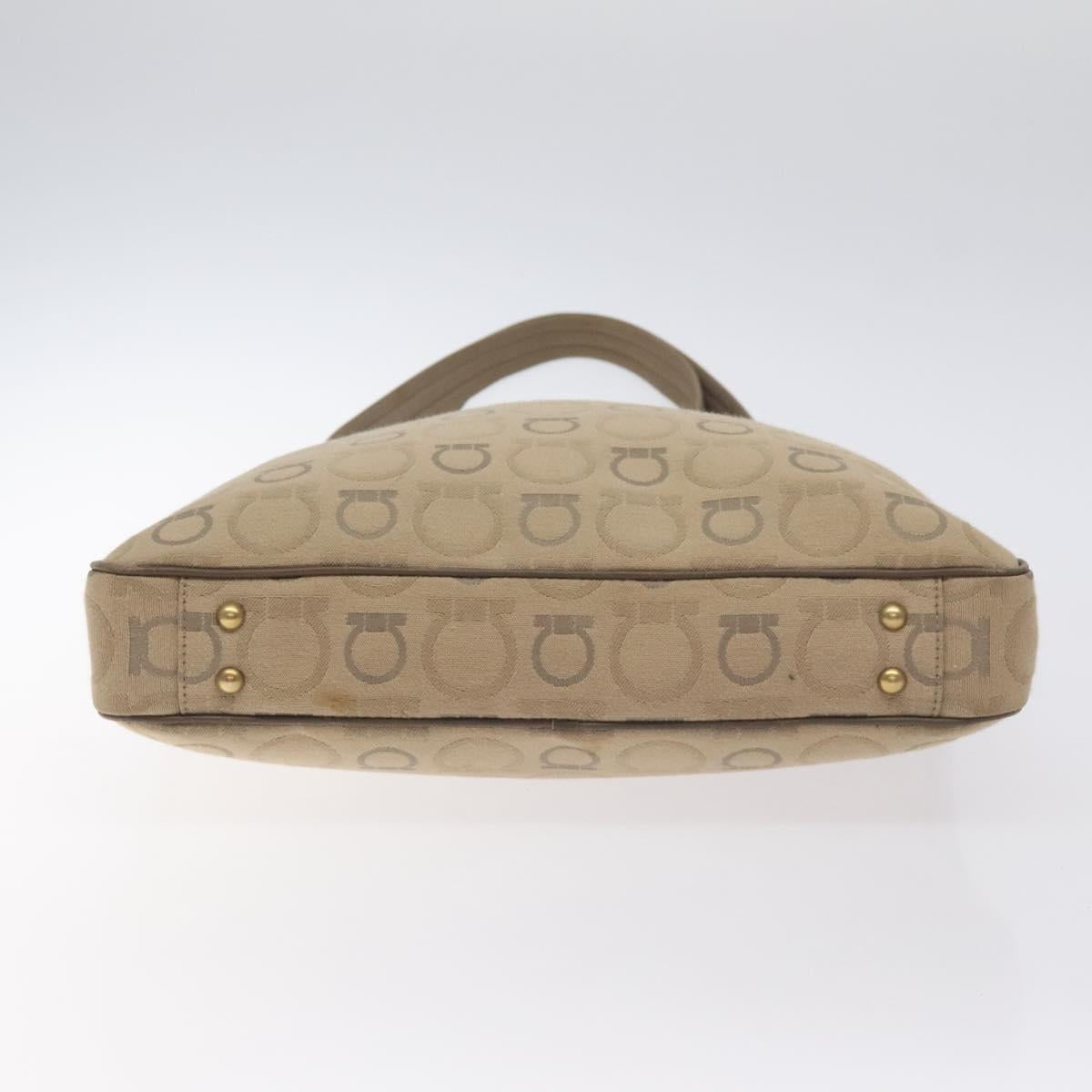 Salvatore Ferragamo Gancini Tote Bag Canvas Beige Gold Auth 128743