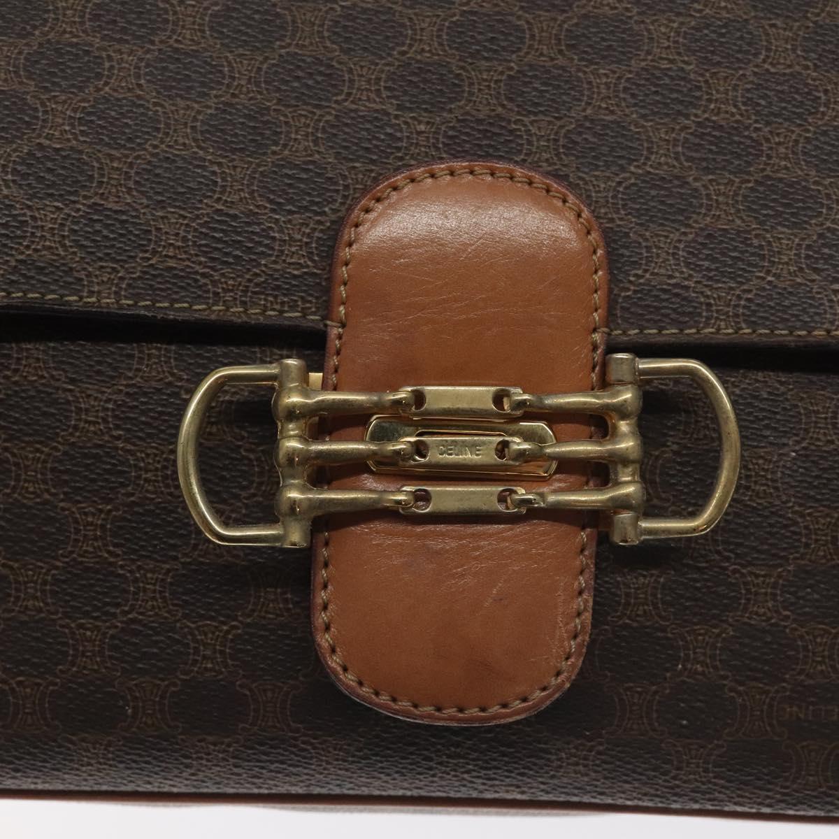 CELINE Macadam Canvas Shoulder Bag PVC Leather Brown Gold Auth 128760