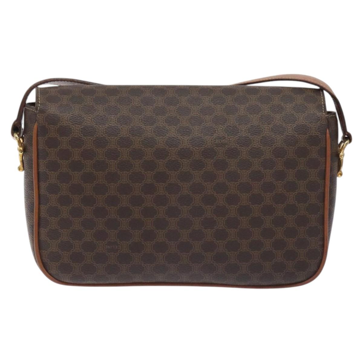 CELINE Macadam Canvas Shoulder Bag PVC Leather Brown Gold Auth 128760