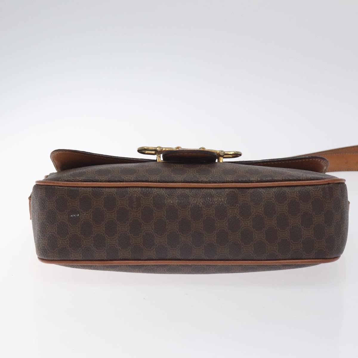 CELINE Macadam Canvas Shoulder Bag PVC Leather Brown Gold Auth 128760