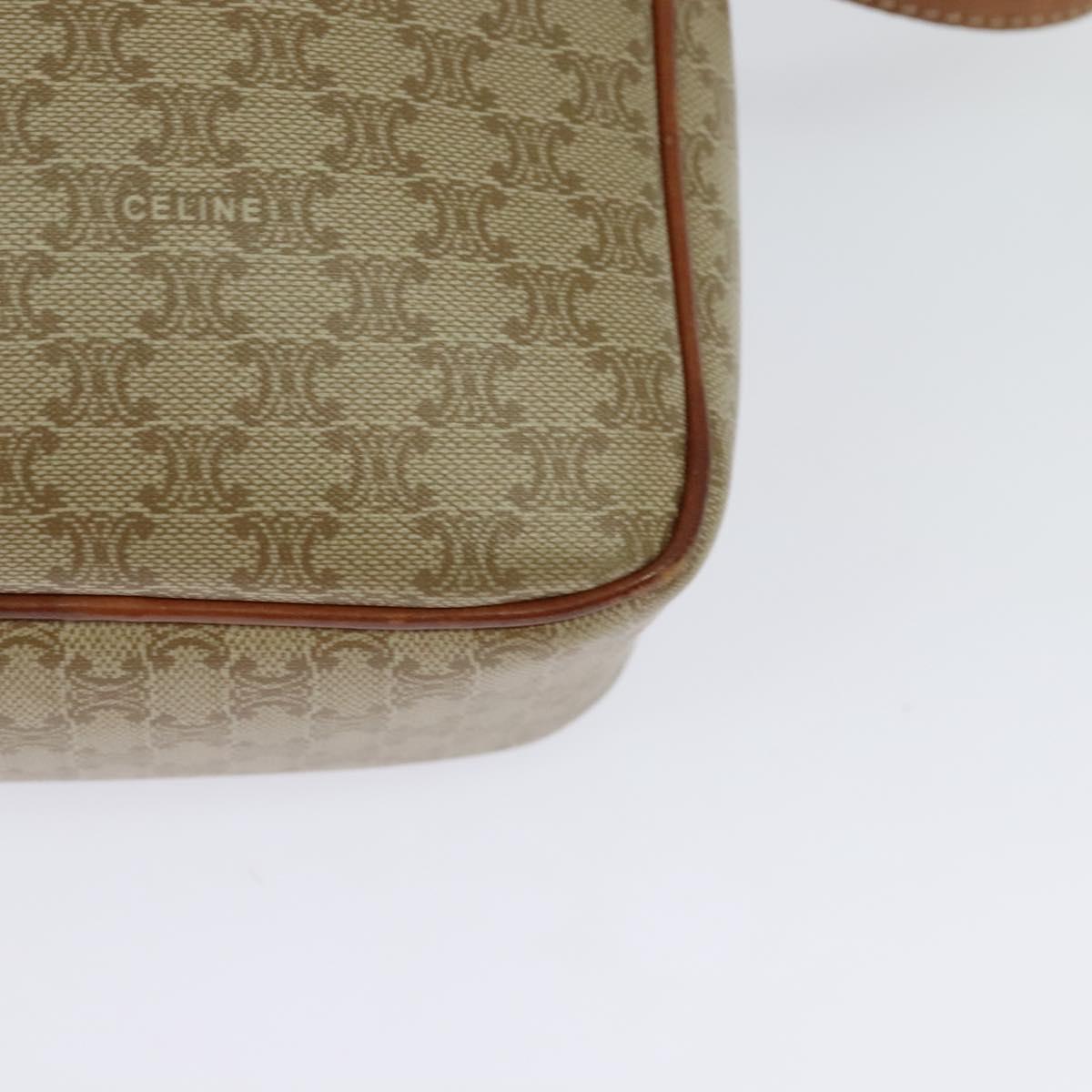 CELINE Macadam Canvas Shoulder Bag PVC Beige Gold Auth 128761