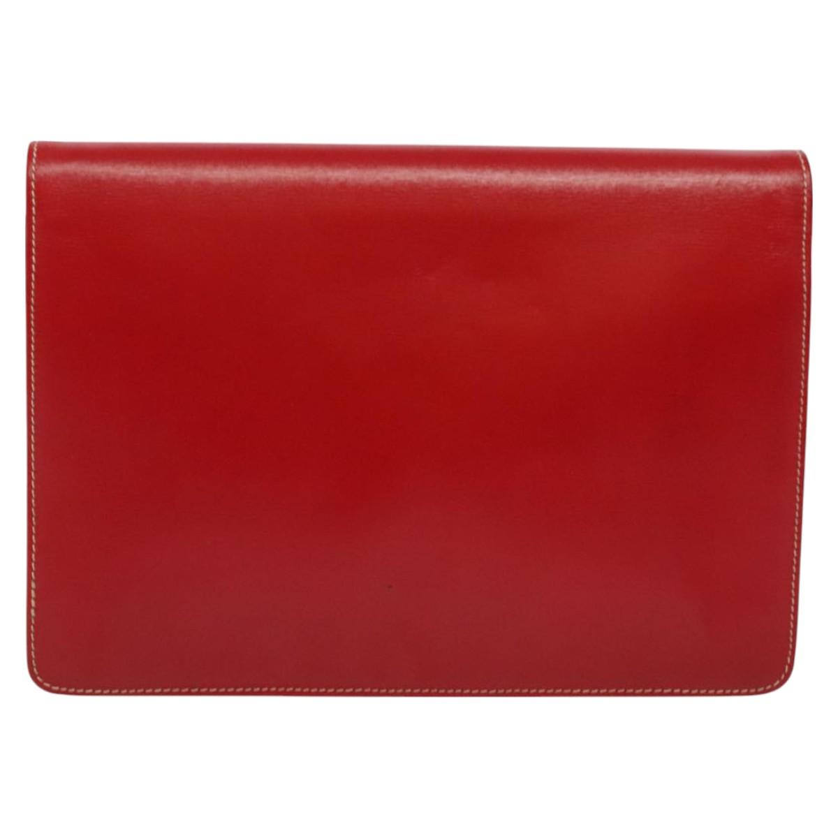 Christian Dior Chain Shoulder Bag Leather Red Gold Auth 128762