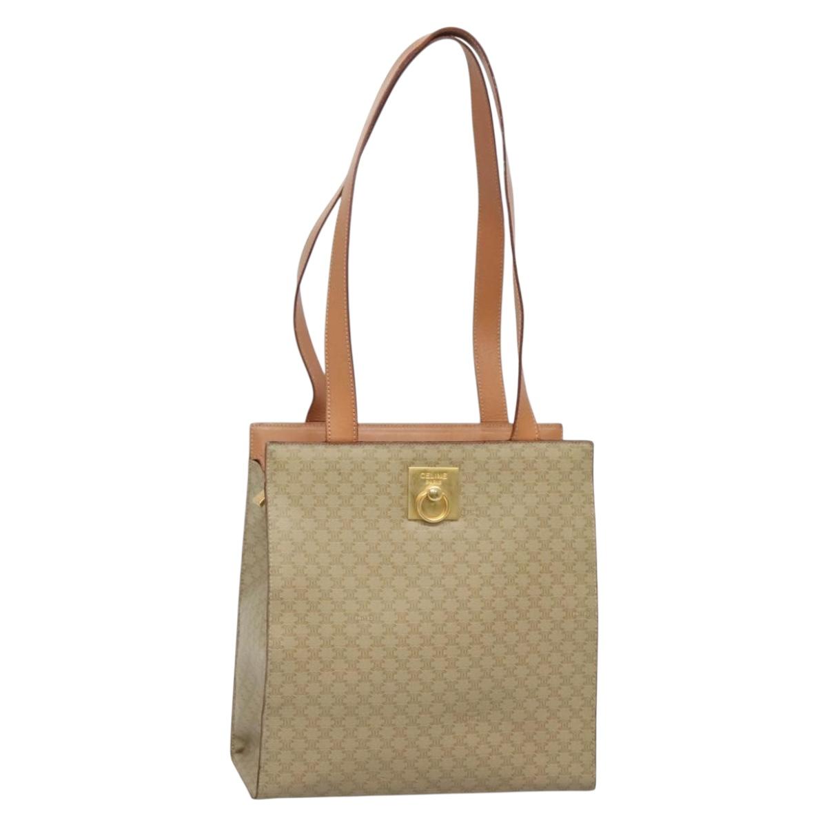 CELINE Macadam Canvas Tote Bag PVC Beige Gold Auth 128779