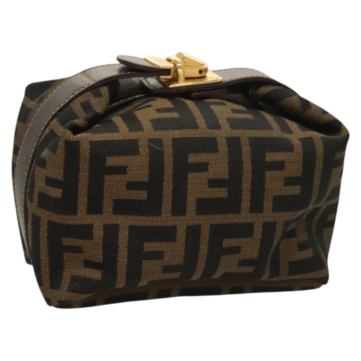 FENDI Zucca Canvas Hand Bag Black Brown Auth 128806