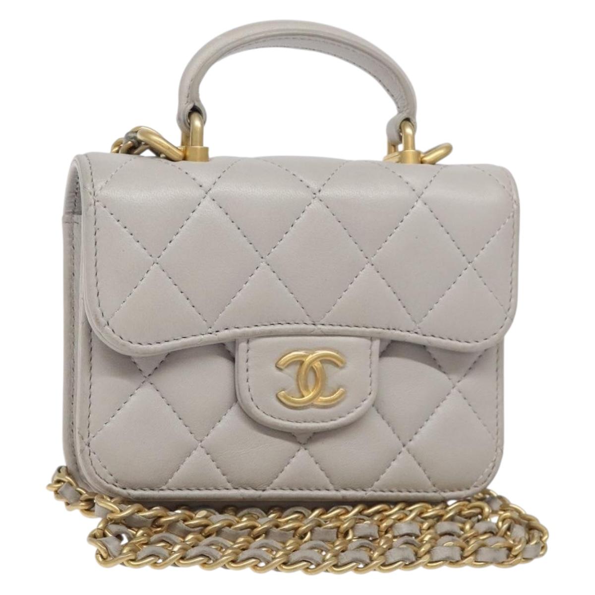 CHANEL Matelasse Chain Wallet Shoulder Bag Lamb Skin Gray Gold CC Auth 128807M