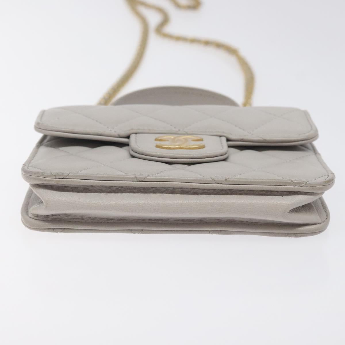 CHANEL Matelasse Chain Wallet Shoulder Bag Lamb Skin Gray Gold CC Auth 128807SAM