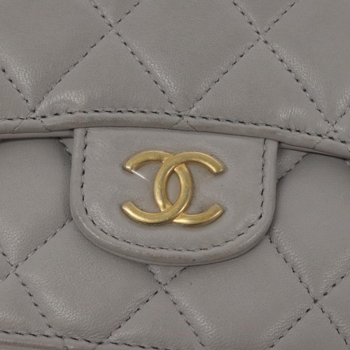 CHANEL Matelasse Chain Wallet Shoulder Bag Lamb Skin Gray Gold CC Auth 128807SAM