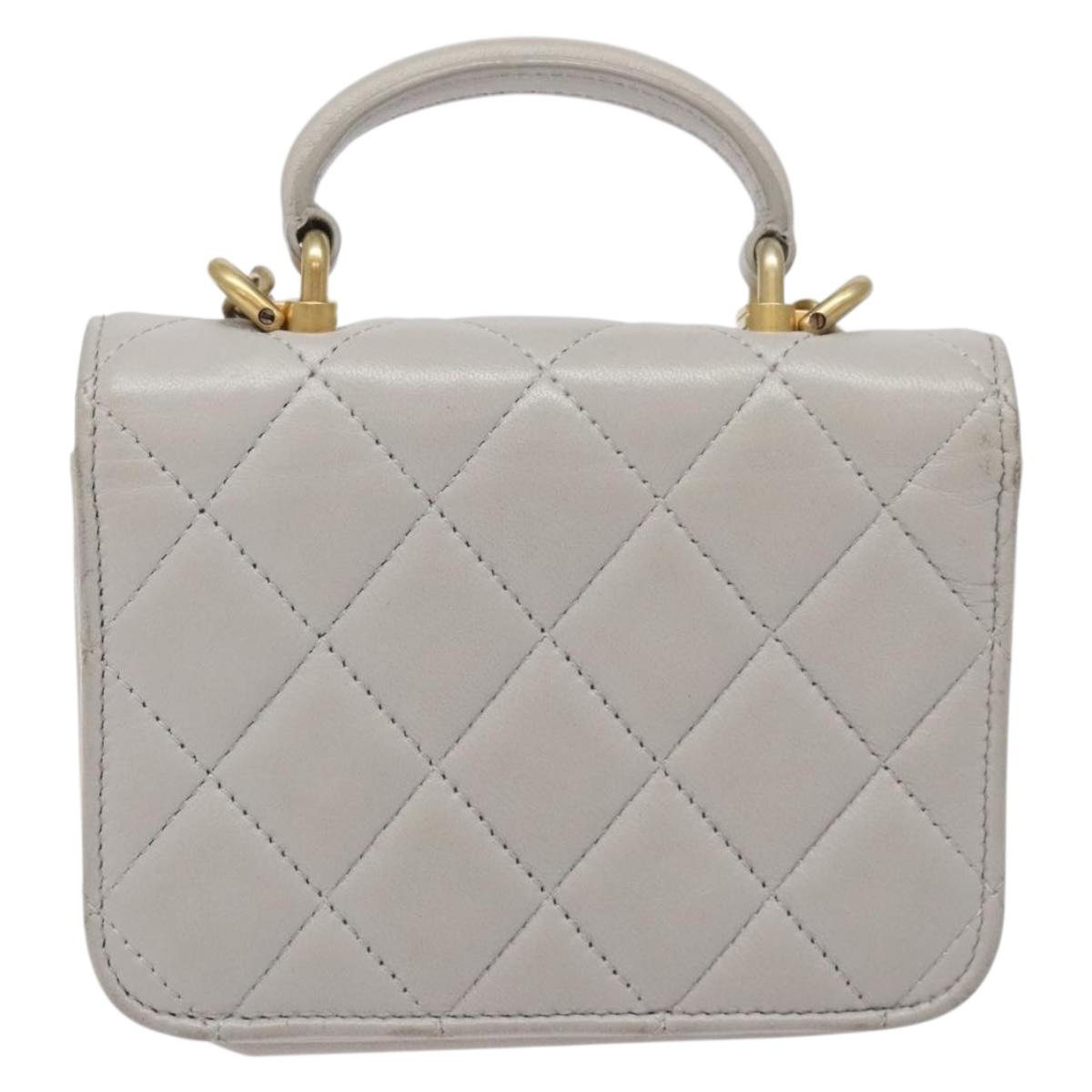 CHANEL Matelasse Chain Wallet Shoulder Bag Lamb Skin Gray Gold CC Auth 128807SAM