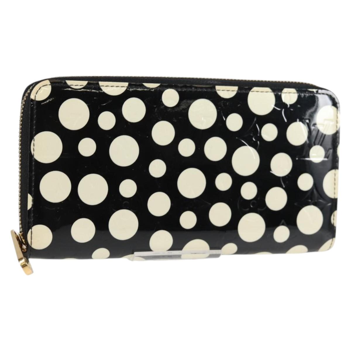 LOUIS VUITTON Vernis Yayoi Kusama Zippy Wallet White Black M91573 Auth 128837V