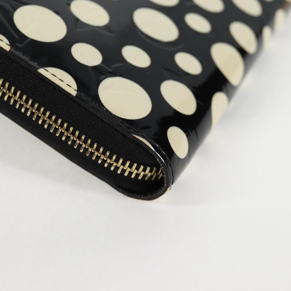 LOUIS VUITTON Vernis Yayoi Kusama Zippy Wallet White Black M91573 Auth 128837V
