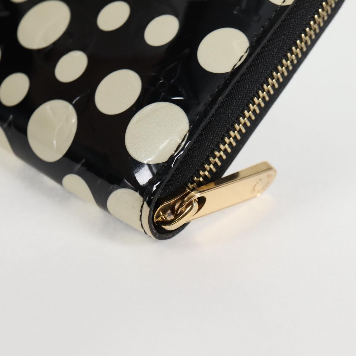 LOUIS VUITTON Vernis Yayoi Kusama Zippy Wallet White Black M91573 Auth 128837V