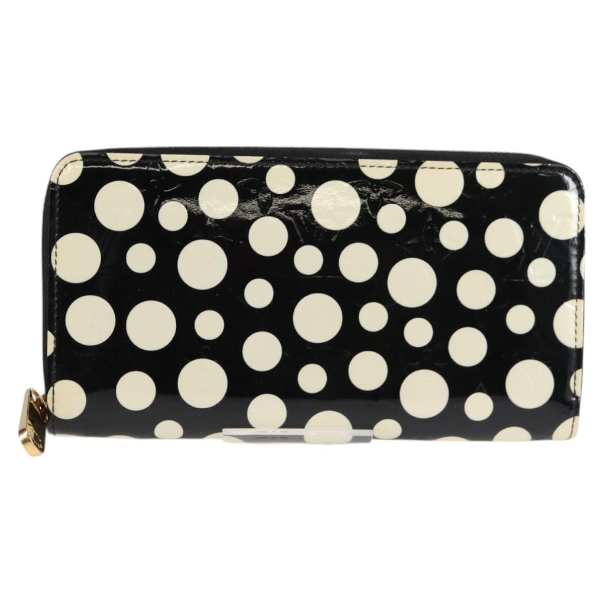 LOUIS VUITTON Vernis Yayoi Kusama Zippy Wallet White Black M91573 Auth 128837V