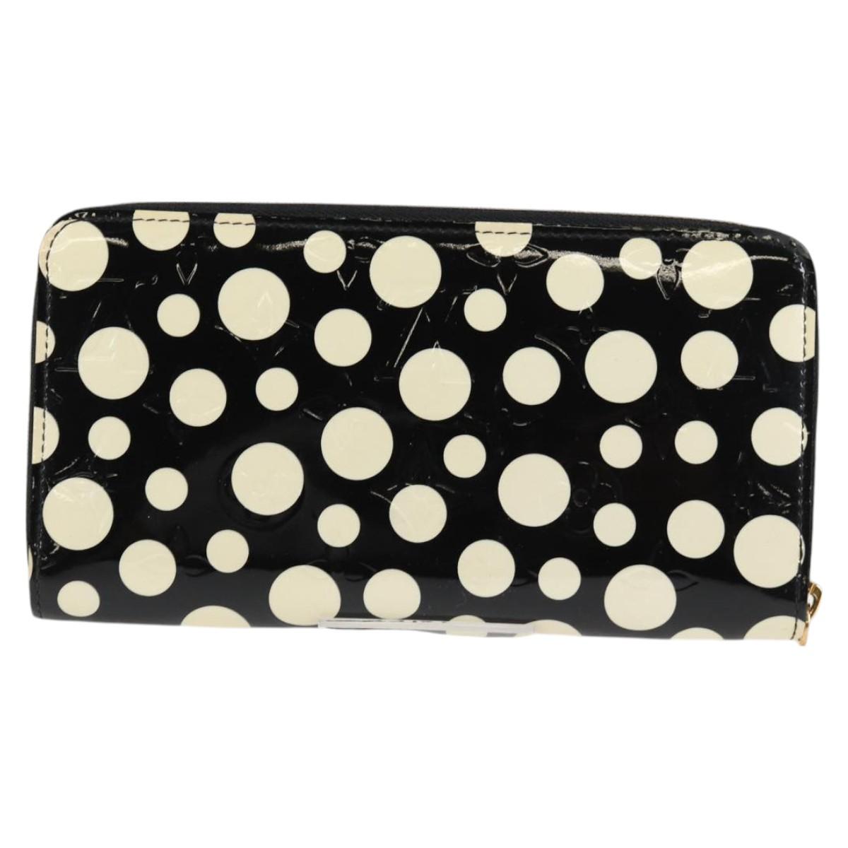 LOUIS VUITTON Vernis Yayoi Kusama Zippy Wallet White Black M91573 Auth 128837V