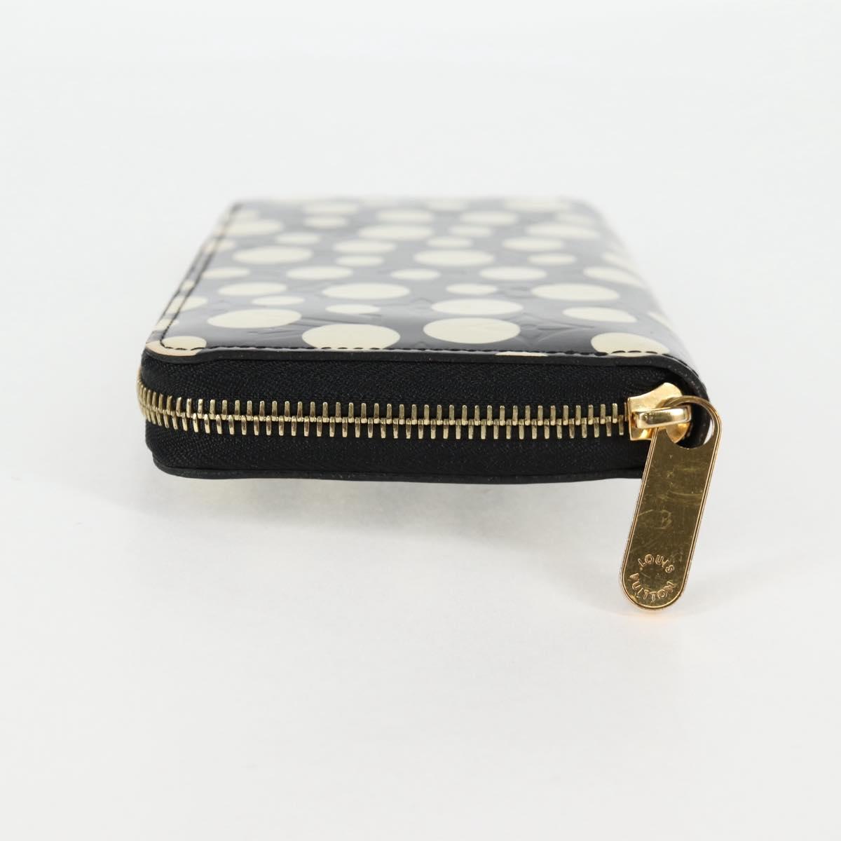 LOUIS VUITTON Vernis Yayoi Kusama Zippy Wallet White Black M91573 Auth 128837V