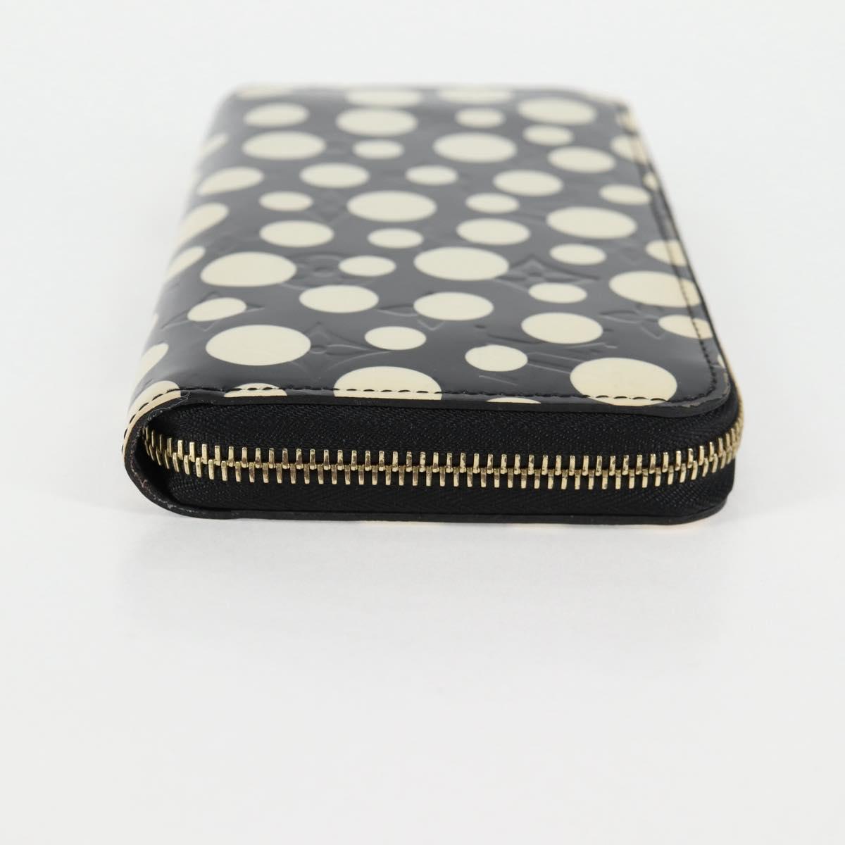 LOUIS VUITTON Vernis Yayoi Kusama Zippy Wallet White Black M91573 Auth 128837V