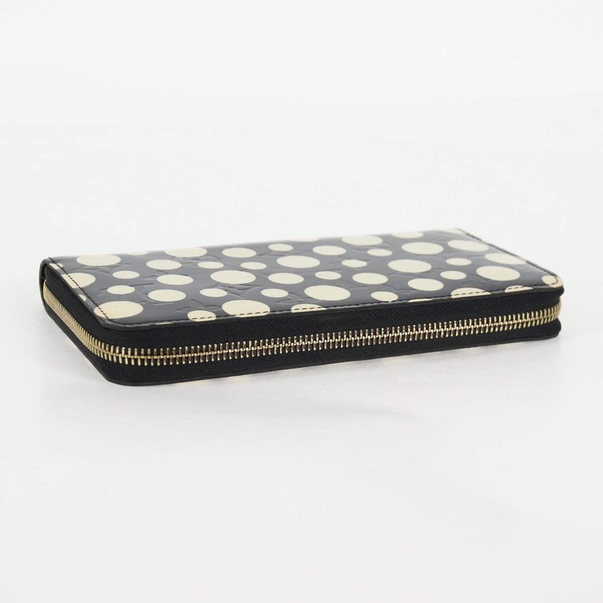 LOUIS VUITTON Vernis Yayoi Kusama Zippy Wallet White Black M91573 Auth 128837V