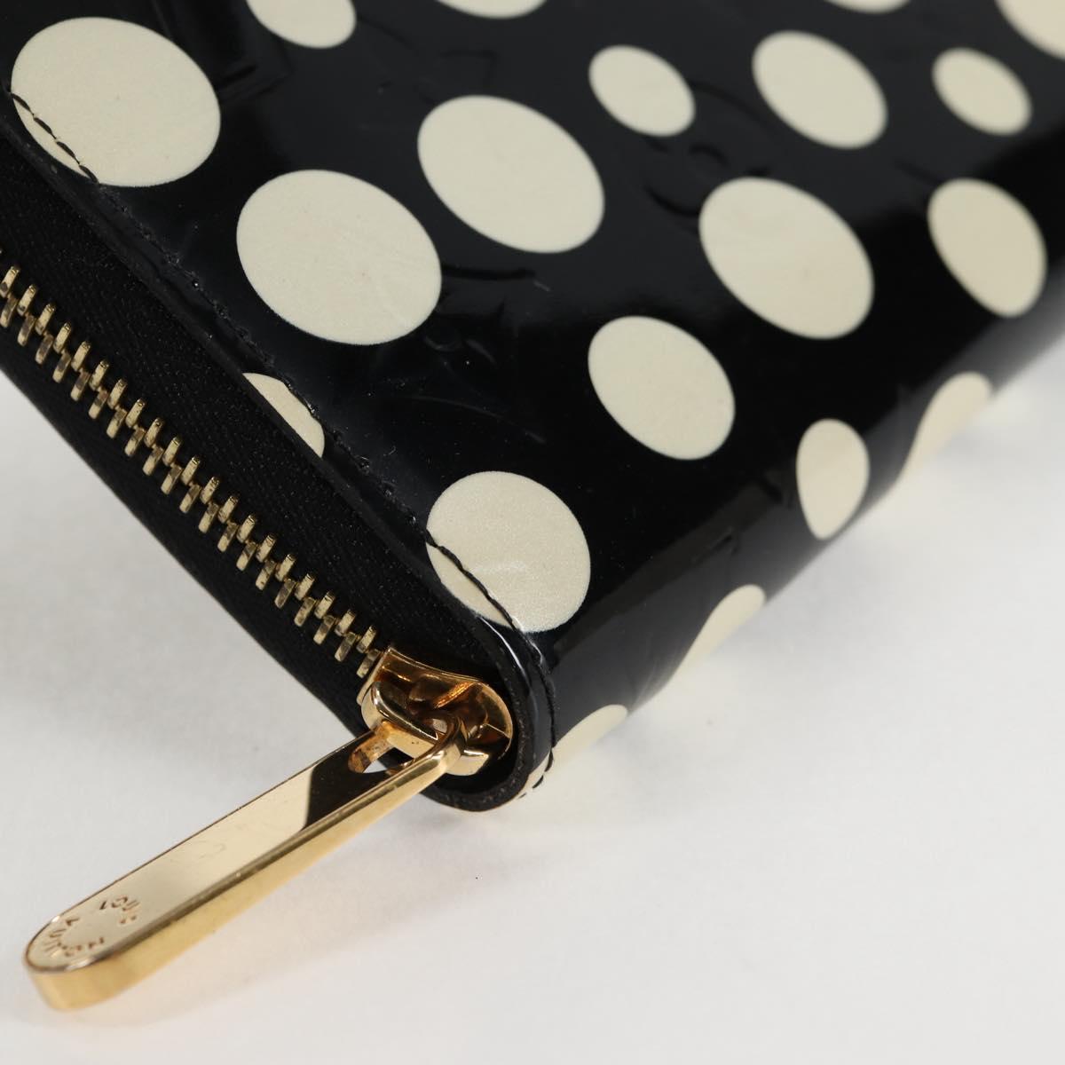 LOUIS VUITTON Vernis Yayoi Kusama Zippy Wallet White Black M91573 Auth 128837V