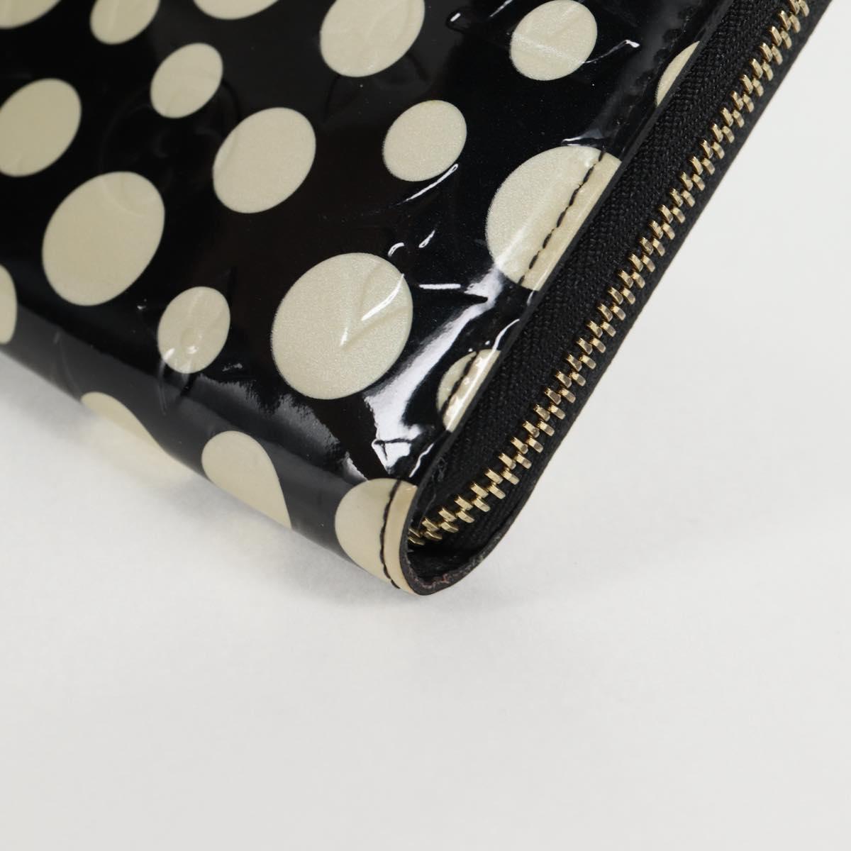 LOUIS VUITTON Vernis Yayoi Kusama Zippy Wallet White Black M91573 Auth 128837V