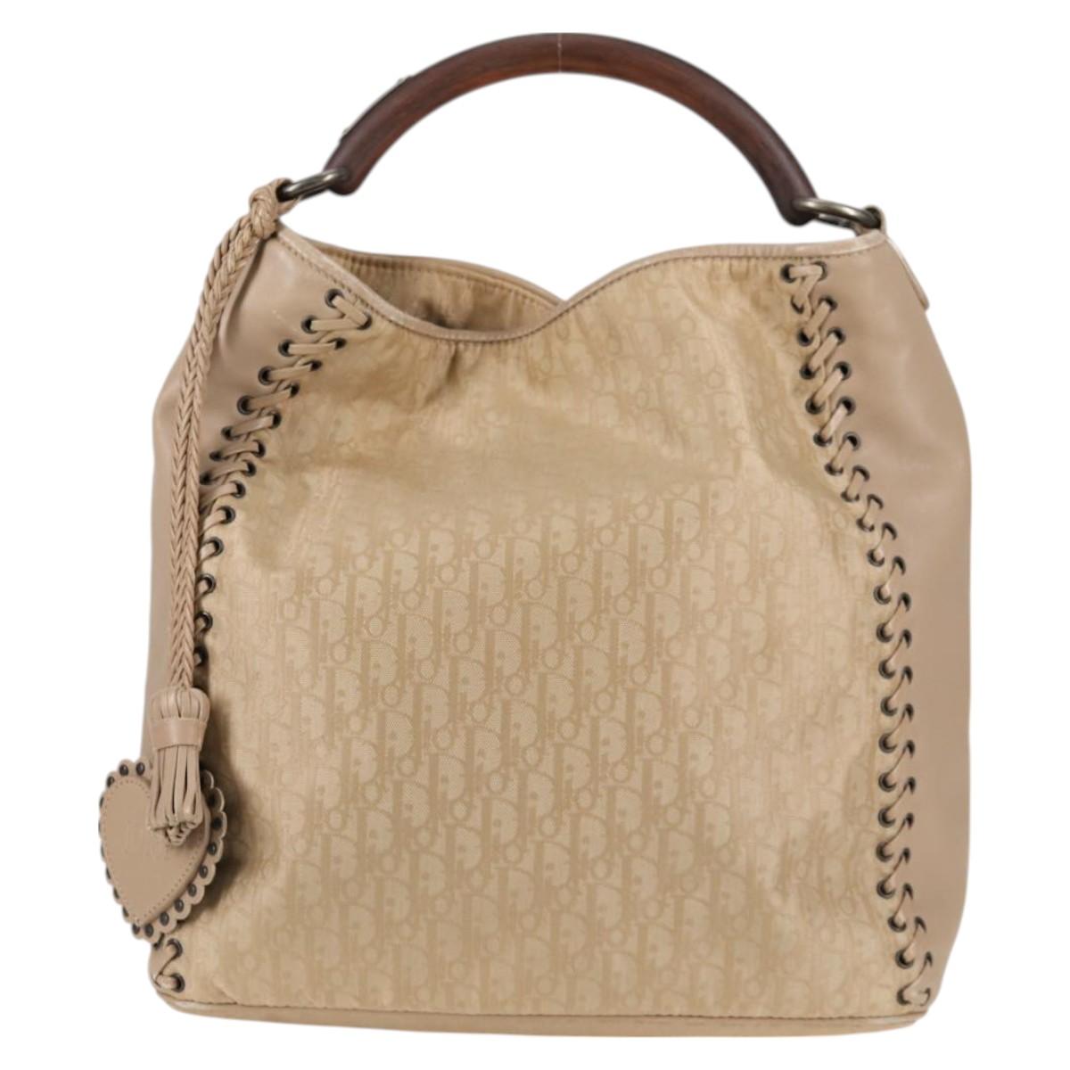 Christian Dior Trotter Canvas Hand Bag Beige Auth 128850V