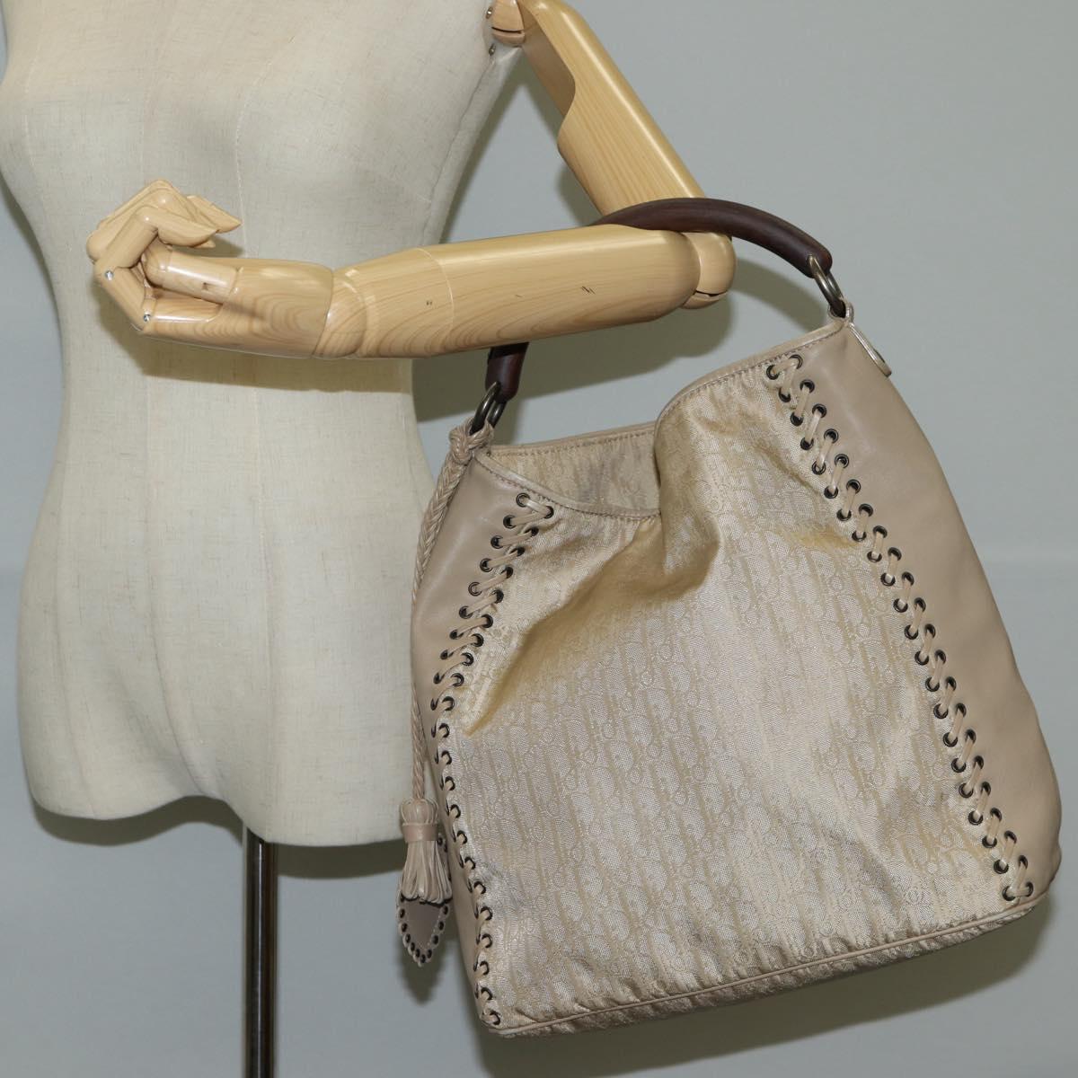 Christian Dior Trotter Canvas Hand Bag Beige Auth 128850V