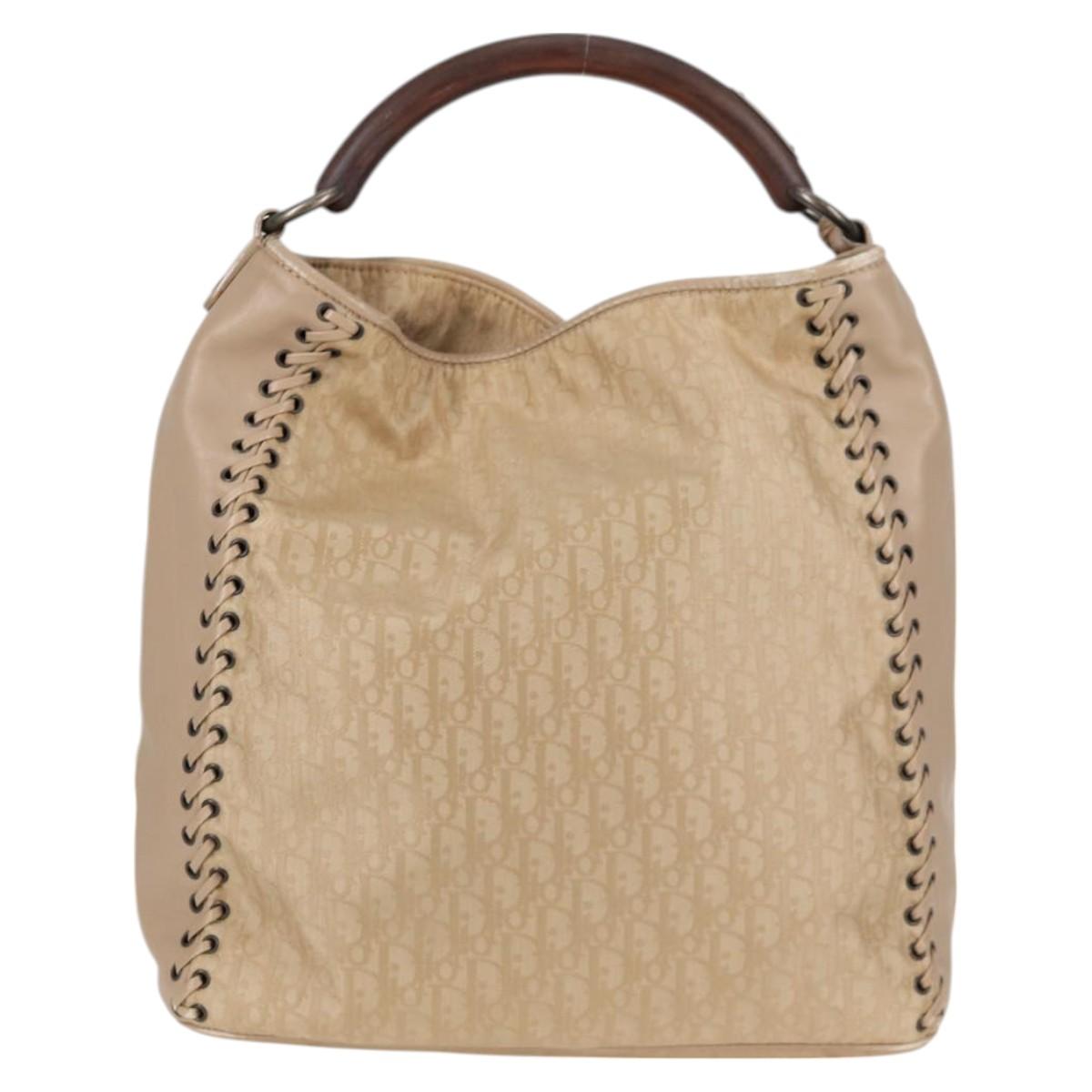 Christian Dior Trotter Canvas Hand Bag Beige Auth 128850V